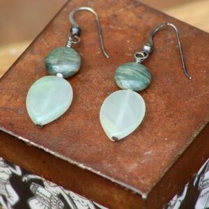 New 1-1/2 Inch Beaded Gemstone Earrings, Silver Wires